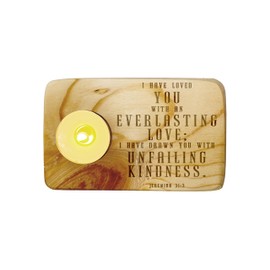 Christ Gift Spiritual Bible Verse Wood Tea Light Candle Holder with Bible Verse Christian Gift Home Decor (Jeremiah 31:3)