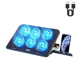 Ventilador para Laptop, Base Enfriador para Laptop con 6 Ventiladores de Refrigeración Silenciosos con Luces LED, 2 Puertos USB y Soporte para Teléfon