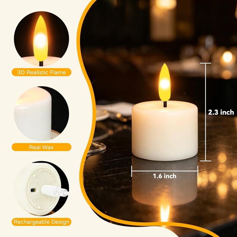 Rechargeable Tea Lights Flameless Candles with Remote Timer Coated with