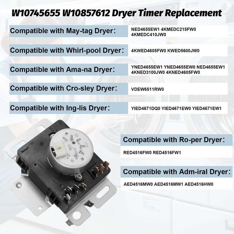 W10745655 W10857612 Dryer Timer Replacement Compatible with Whirl-Pool AMA-na May-tag