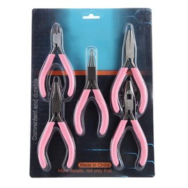 Pliers Set for Manual Work, Mini Pliers in Pink Metal 4-in Kit Cutter Craft Jewelry Craft Tool Including Wire Cutter Needle Nose Plier Long Nose Pliers Side Cutter