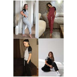 Ekouaer Lounge Sets for Women Two Piece Pajama Set Short Sleeve Crewneck Jogger Outfits and Sweatpants Tracksuit Khaki