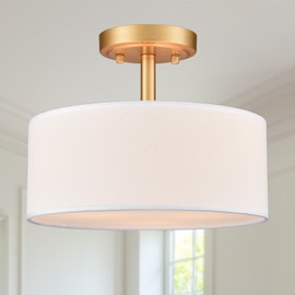 AXILAND Modern Light Fixture Ceiling Mount Flush Mount Drum Ceiling Light Fixture 3 light Gold Semi Flush Mount Ceiling Light for Hallway Bedroom Entryway Foyer Office