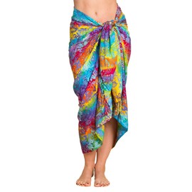 PANASIAM Sarong for Men and Women, 100% Handmade from Indonesia, Each Scarf is Unique, Opaque Wrap Skirt Also Extra Large, Batik with German Textile Colours, Beach Towel, B009 Colorful