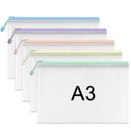 A3 Plastic Zip Wallets - 5PCS A3 Zip Lock Bags Plastic Document Folders - Pastel