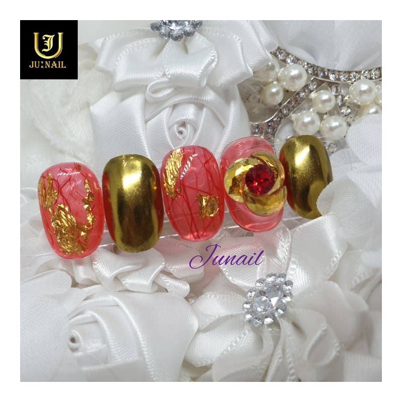 Gold Rose Handmade Nail Tips - Short Almond / 골드로즈