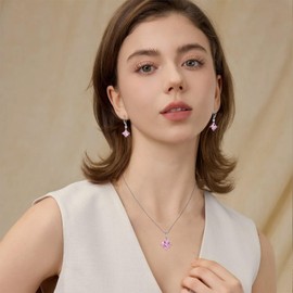 Inpasne Square Princess Cut Necklace 925 Sterling Silver Pink Tourmaline Necklace Solitaire Pendant October Birthstone Jewelry Gifts for Women