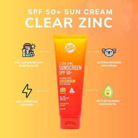 Sun Zapper Clear Zinc Sunscreen – SPF 50+ Broad Spectrum, Water Resistant – 100mL (3.4 oz) – Contains Vitamin E & Aloe Vera – Made in Australia