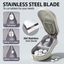 ZHIYES Pill Splitter for Small and Tiny Pills 1/2&1/4 Pill Cutter Accurately Cuts Multiple Pills with Detachable V-Shaped Pad & Blade Guard, Easy to Use, Back Storage, Cleaning Brush(White)