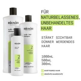 Nioxin Scalp + Hair System 2 Shampoo - Deep Cleansing Shampoo for Untreated, Visibly Thinning Hair - With Biotin, Caffeine & Niacinamide (1 L)