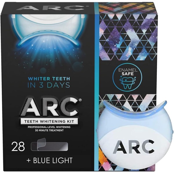 ARC Teeth Whitening Strip Kit with Blue Light, 28 Strips (14 Count Pack)