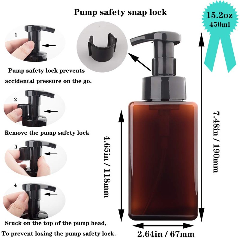 2 Pack Foaming Soap Dispenser 15oz Refillable Foam Liquid Hand