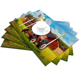 Farm Tractor Placemats Set of 4, Company Farm Tractor with House Placemats Heat Resistant for Dining Table Non-Slip 18x12 Inches