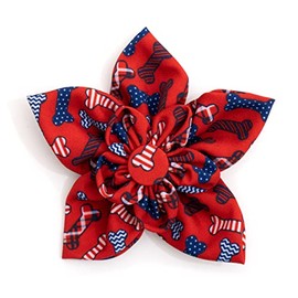 The Worthy Dog Preppy Bones Adjustable Collar Attachment Flower Accessory for Dogs Cats Pets|Cute, Comfortable and Durable, Red/White/Blue-Large
