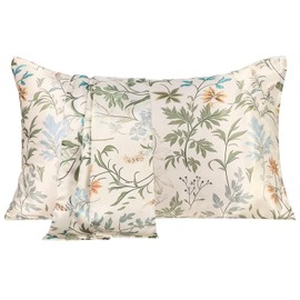 MANSPHIL Sage Green Botanical Silk Pillow Cases, Standard Reversible Satin Pillowcase for Hair and Skin Envelope Closure, 22 Momme 6A Grade 100% Mulberry Silk, 20"x26"