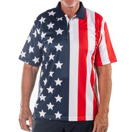 Men's Performance American Flag Polo Shirt | Pull-On Closure American Flag Golf Shirt | USA 4th of July Golf Shirts for Men in Small
