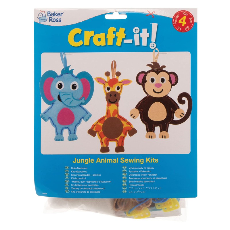 Baker Ross FE609 Jungle Animal Sewing Decoration Kits - Pack