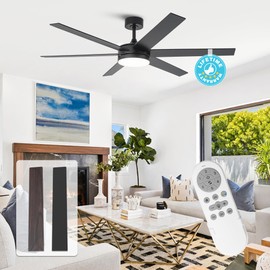 Ceiling Fans with Lights Large Ceiling Fan with Light and Remote Control, Indoor Outdoor Ceiling Fans for Patios Bedroom, Dimmable LED, Reversible DC Motor, 6 Speeds, ETL (Black, 60 Inch)