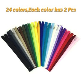 Zippers for Sewing, DOITEM 48 pcs 45cm/18 Inch Multicolor Nylon Coil Zippers for Sewing and Crafts 24 Colors