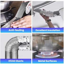 ADHES Professional Glass Fiber Aluminum Foil Tape, Withstand 80°C to 100°C, Fireproof Heat Resistant Tape, Reinforced Foil Duct Tape, for HVAC, Metal Repair Sealing and Insulation,50MM X 50M