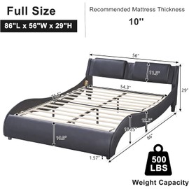 Full Size Upholstered Platform Bed with LED Lights Underneath,LED Bed Frame,Faux Leather Upholstered Bed Frame with Headboard and Slatted for Kids,Tees,Adults(Full,Black)