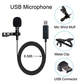 NewTH USB Mikrofon PC Omnidirektionaler Kondensator Lavalier Clip on Mic für Computer, Laptop, Podcast, Interviews, Recording [Plug & Play] 6,6FT