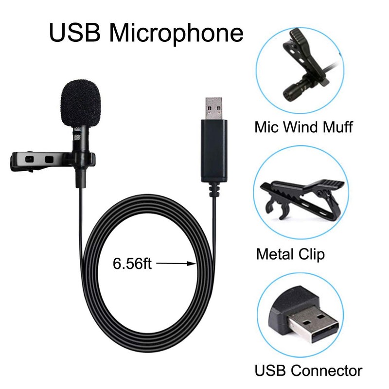 NewTH USB Mikrofon PC Omnidirektionaler Kondensator Lavalier Clip on Mic