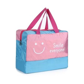 Large Foldable Travel Duffel Bag，Waterproof beach storage bag, pink and blue double compartment handbag with a smiling design, suitable for outdoor travel, swimming (Red beach bag)
