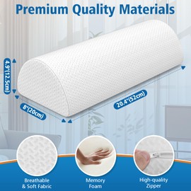 Knee Pillow for Side Sleepers,Half Moon Memory Foam Bolster Pillow for Legs, Ergonomic Design Knee Wedge Elevation Pillow for Side & Back Sleeping,Under Knee Support,Foot,Ankle,Lumbar,White