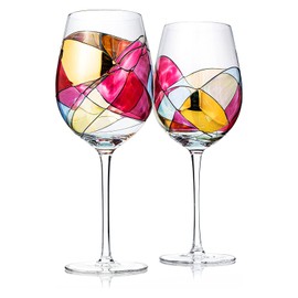 Artisanal Hand-Painted Renaissance Stained Glass Wine Glasses – 2-Piece Set – Mother’s Day Idea for Her or Him – Birthday, Housewarming – Large 29oz Stemmed Goblets, Glassware Gifts for Women