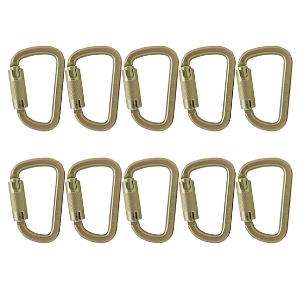 Fusion Climb Tacoma Steel High Strength Auto Lock Modified D-Shaped Carabiner 10-Pack, Gold, Universal (FP-9005-PKHS-GLD-10P)