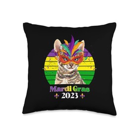 Funny Party Cat Mask Beads Mardi Gras 2023 Throw Pillow