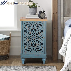 MAISON ARTS Small Accent Storage Cabinet with Single Door, Blue Nightstand for Bedroom Farmhouse End Table Living Room Couch Side Table, Easy to Assemble