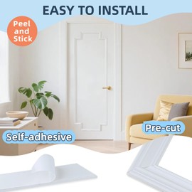 BiJun Peel and Stick Door Moulding Kit, 1 Set Premade Door Trim Molding Self-Adhesive 3D Wall Panels for Mirror/Window Decor 21.6"x67" Wainscoting Panels Peel and Stick Wall Moulding Renter Friendly