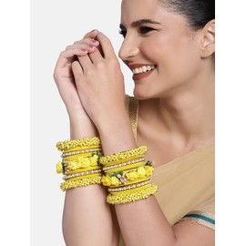 Aheli Yellow Chuda Chura Bangle Set Wedding Indian Traditional Bollywood Fashion Jewelry Gift for Women Size 2.6"