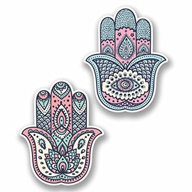 2 x 10cm Hamsa Hand Vinyl Decal Sticker Flower All SeeinEye Girls #9665 (8cm Wide x 10cm Tall)