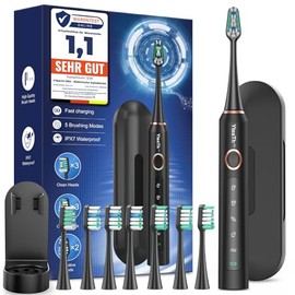 Electric Toothbrush for Adults and Children - Sonic Toothbrush, Electric Toothbrush with 8 Brush Heads (3 Types), 90 Days Battery Life, 5 Modes, 50000VPM, Travel Case, Timer