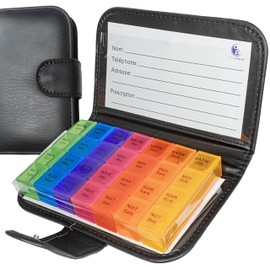 Medikamentendosierer mit Tasche für 7 Tage – 28 Fächer für Morgen, Mittag Abend und Nacht – Ideal für Reisen, Regenbogenfarben – Medizinisches Zubehör, BPA-frei