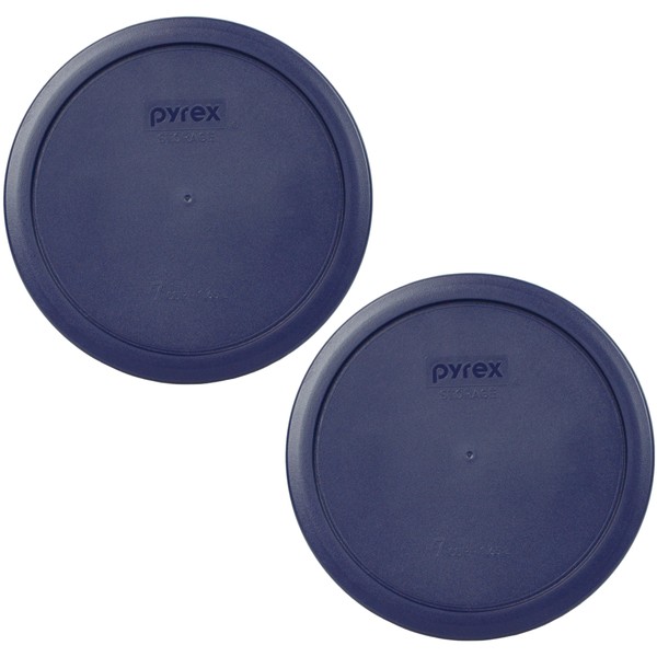 Pyrex 7402-PC Dark Blue 6/7-Cup Round Plastic Food Storage Lids, Made in USA - 2 Pack