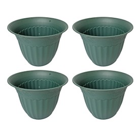 Black Duck Brand Set of 4 Round Planter/Pots! - Perfect for Both Indoor and Outdoor Plants! - Measures Approx 10.4d X 7.9h! (4 Green)