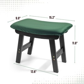 Bamboo Land- Bamboo Foot Stools Ottoman, Green Cushion & Black Wood Legs, Small Ottoman Foot Rest for Couch