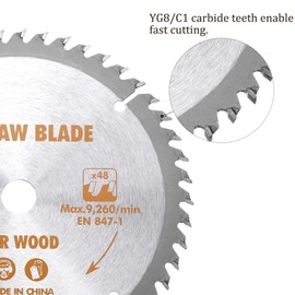 Kozelo Circular Saw Blade - [6-1/2-inch x 48 Teeth x 5/8-inch Arbor] Circular Cutting Blade with 5/8" to 3/8" Washer Adapter for Woodworking Plastic Use, 0.087-inch Kerf