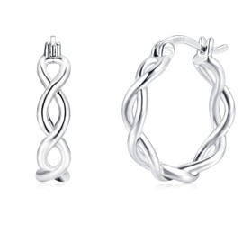 Cangall Silver Hoop Earrings for Women Girls, 925 Sterling Silver Twisted Hoops Earrings, Hypoallergenic Earrings Silver Fashion 20mm Lightweight Silver Huggie Earrings Jewelry for Birthday Xmas