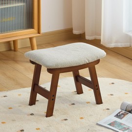 Wieghda Foot Stool,Under Desk Foot Rest Ottoman, Washable Stool for Office, Living Room, Bedroom (Brown Legs-Beige Stool Seat)
