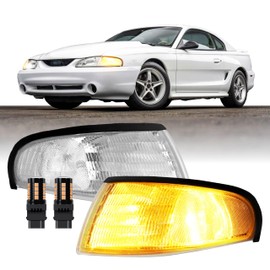 USR 94-98 Mustang CLEAR Corner Light - WITH x2 LED Amber Bulbs UPGRADE – 2 piece Turn Signal Lamps (Left + Right) - Compatible with 1994-1998 Ford Mustang SN95 Base, GT (CLEAR CORNERS w/LED BULBS)