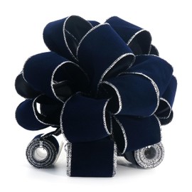 Altier 11" Wide Velvet Navy Christmas Tree Topper Bow 4 Tails Streamers with 3 Yards Long Each for Home Decoration Treetop Handmade Bow Ornament Holiday Party
