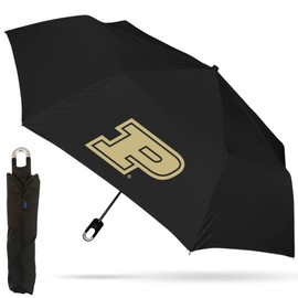 Storm Duds Mini Compact Storm Umbrella - Purdue Boilermakers Logo 42” Coverage, Folds to 11 Inches- Swivel Clip on Handle - Water, Wind & Rust Resistant, and Flexible Frame