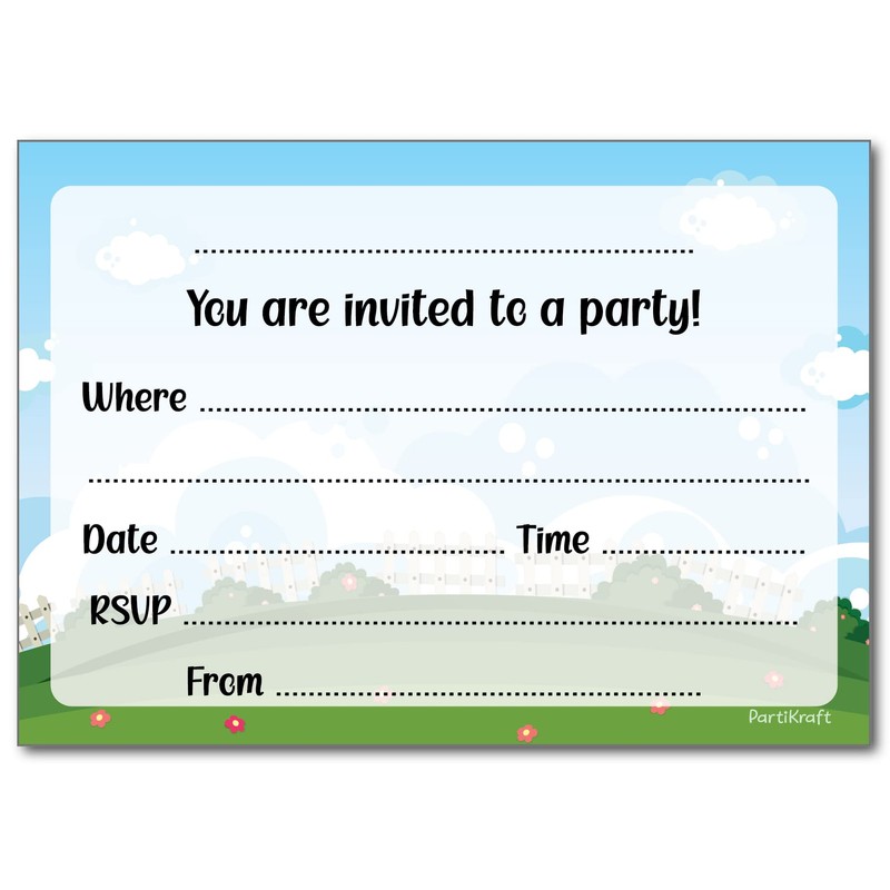 12 x Bouncy Castle Birthday Party Invitations with Blue Envelopes