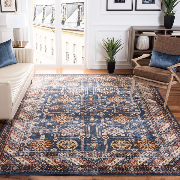 SAFAVIEH Bijar Collection 8' Square Royal/Ivory BIJ653B Traditional Oriental Distressed