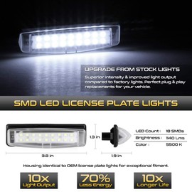 VIPMOTOZ Full LED License Plate Light For Toyota Camry Sienna Prius Echo Yaris Sedan Lexus IS ES GS LS RX HS250h - 6000K Diamond White, 2-Pieces Tag Lamp Assembly Replacement